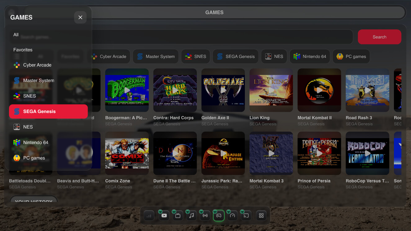 Browse game platforms on the Tesla screen