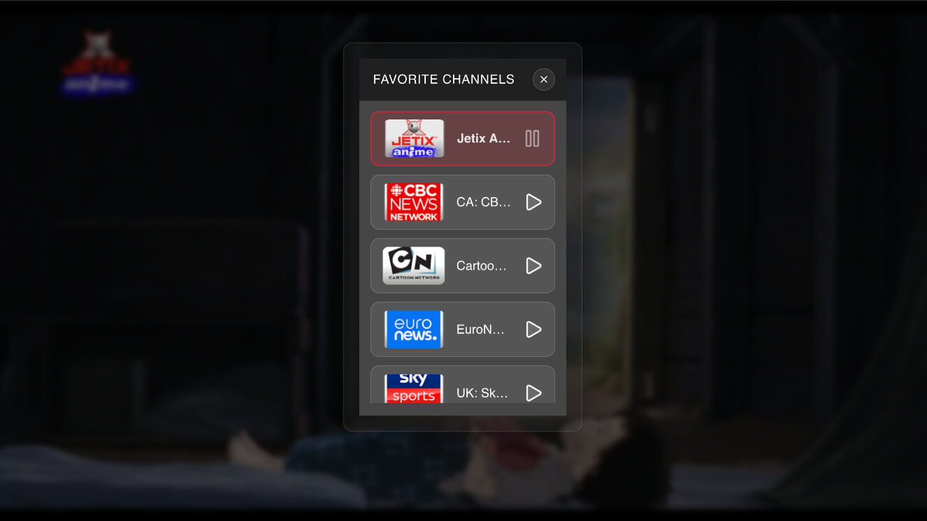 Open favorite IPTV channels from the player