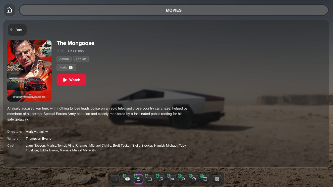 Open a movie page on Tesla