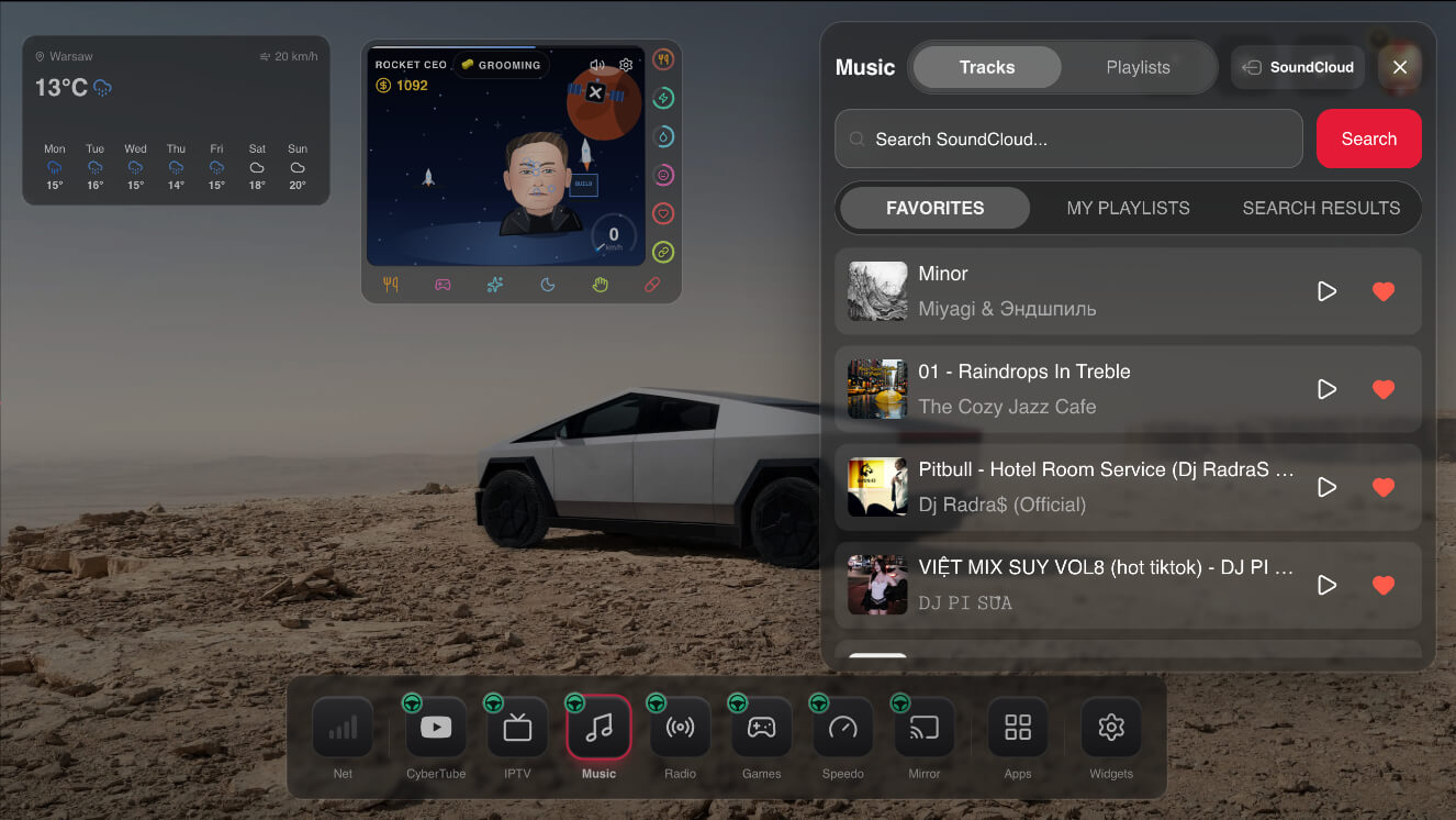 Browse SoundCloud favorites on Tesla
