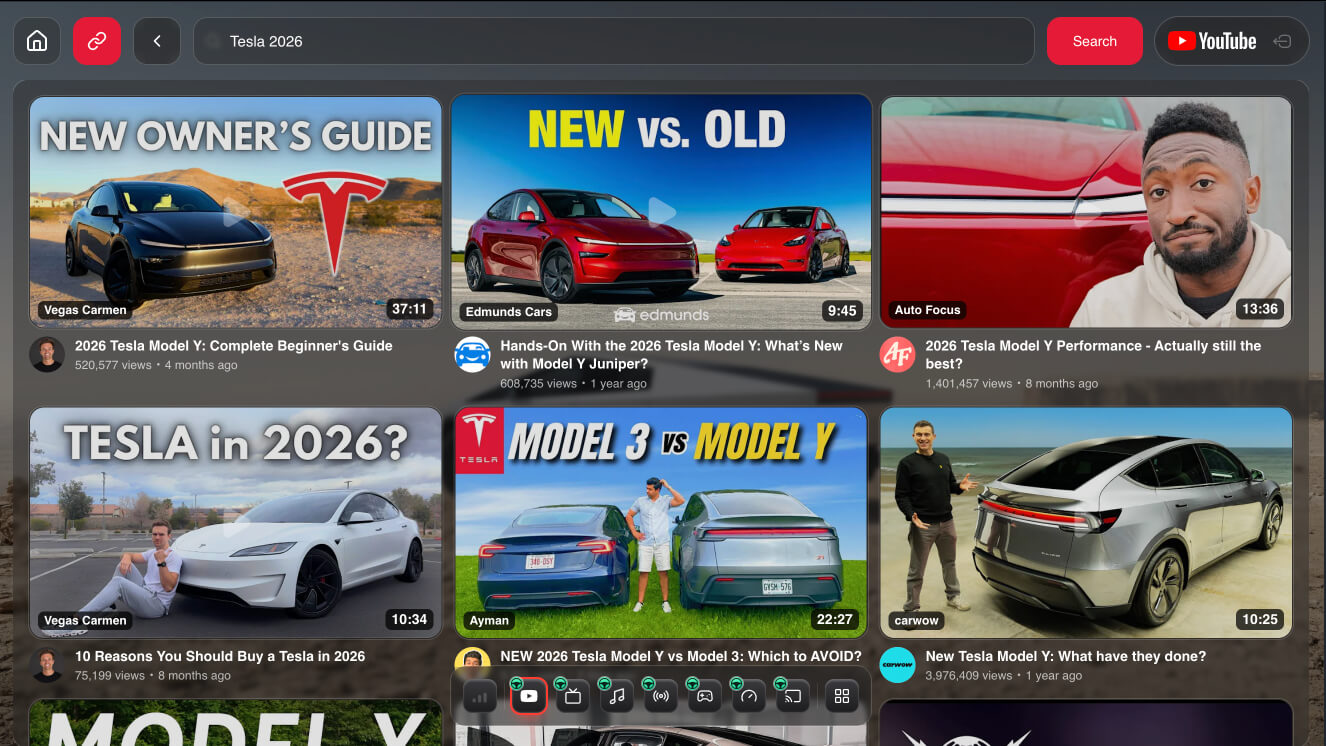 Search YouTube on the Tesla screen